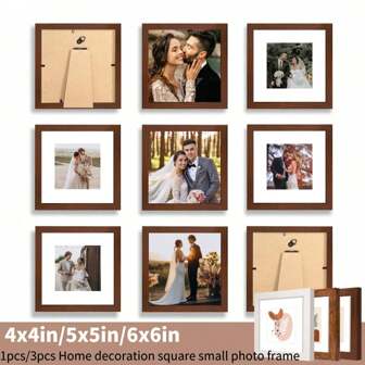 1pc/3pcs/Set Simple Style Square Decorative Small Photo Frame 4x4in, 5x5in, 6x6in, Cardboard Randomly Placed, Suitable As One Of The Gifts For Valentine's Day Or Holidays (No Photo Paper)