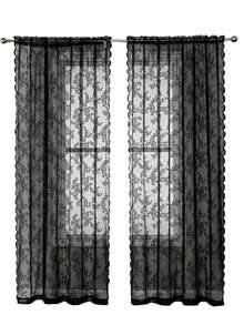 2 Panels Floral Lace Sheer Curtains Black For Living Room Elegant Floral Rose Knitted Embroidery Curtains Light Weight Rod Pocket Tulle Voile Window Treatment Sets - 黑色 - 查看 2