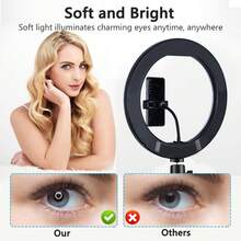 TOKQI 10 英寸 LED 自拍环形灯带桌面三脚架，用于化妆/直播的圆形灯，桌面相机 LED 环形灯带三脚架和手机支架，用于直播/摄影/视频录制/视频博客