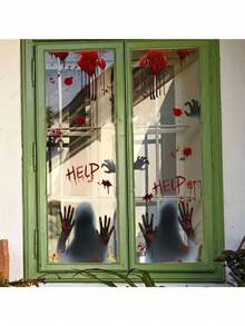 4 Stück/Set Halloween Horror Fensteraufkleber, Heimdekoration, Schrank, Feiertagsfeier, Halloween Party Dekoration, gruselige Atmosphäre Aufkleber, Familientreffen, Glastür, Szenenatmosphäre Anordnung, Themenparty - Verschiedenfarbig - Übersicht 2