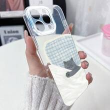 1pc Transparent Phone Case With Pattern Of Little Gray Cat Curled Up In Bed, TPU Mobile Phone Protective Cover, Suitable For Apple 16/15/14/13/12/11 - 無色 - 查看 2