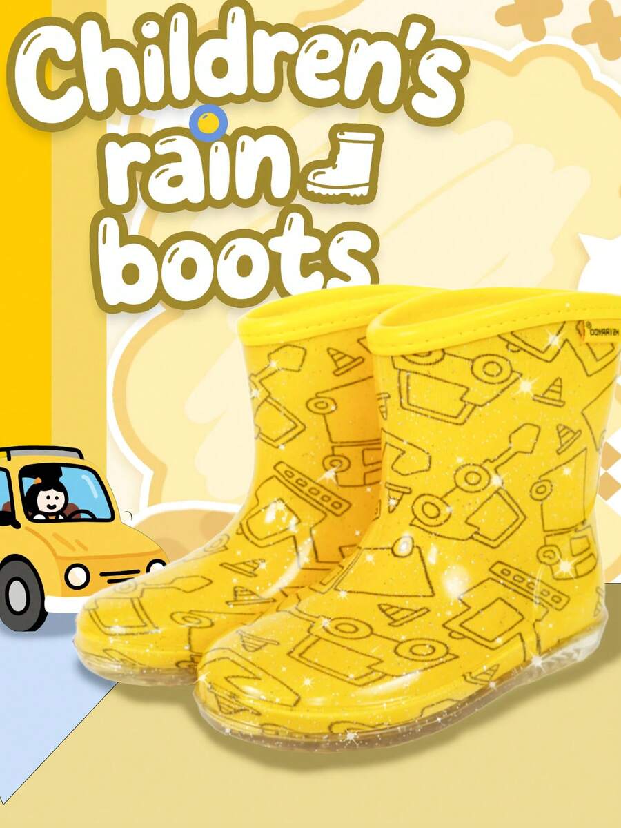 1 đôi ủng đi mưa chống thấm nước cho bé, họa tiết kẻ sọc màu vàng, mềm mại và thoải mái, dễ vệ sinh, thích hợp cho các hoạt động ngoài trời.