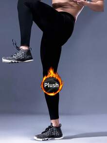 Men's Thermal Lined Thermal Pants, High Stretch Tight Fit Leggings For Autumn/Winter, Wool Lining Sports Compression Pants - Comfortable Warm, Elastic Running And Fitness Gear, Suitable For Winter Hunting, Outdoor, Skiing