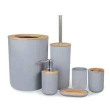 6-Piece Stylish Bathroom Set Household Bathroom Toilet Cleaning Tools Toiletries Trash Can Hydraulic Cup Soap Box Toothbrush Holder, Perfect Solution To Bathroom Supplies Problem