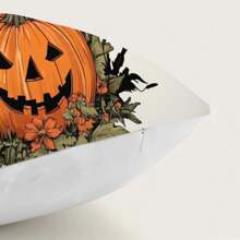 1pc Halloween Black Cat & Pumpkin Illustration Cushion Cover, Soft Peach Velvet Material, 45*45CM Pillow Case Suitable For Room Decor, Indoor Living Room Sofa Decor, Party Decoration, Decorative Pillow Cover Gift