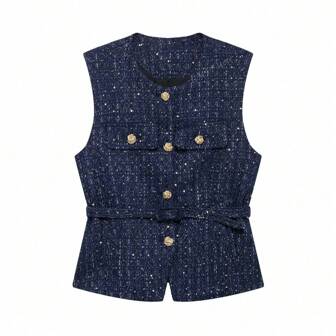 Gilet côtelé perlé à une boutonnière pour femme