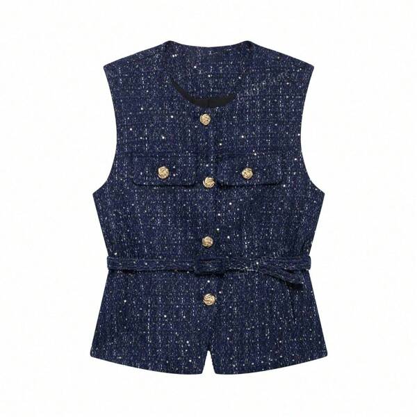 Gilet côtelé perlé à une boutonnière pour femme
