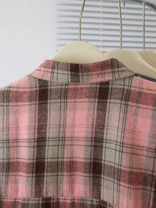 Plaid Button Front Casual Long Sleeve Loose Shirt, Suitable For Autumn Daily Wear