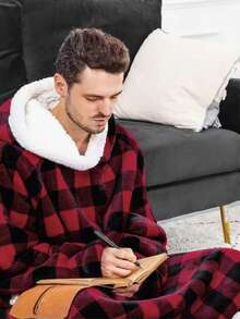 150厘米超长法兰绒毯防寒睡袍睡衣袖冬季连帽衫运动衫女士男士套头衫羊毛大衣 - 灰色 - 查看 3