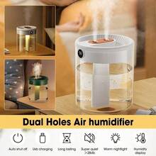 1pc White Humidifier. Equipped With A 2-Liter Large-Capacity Water Tank. Equipped With Three Modes: Double-Hole Continuous Spray Mode, Single-Hole Intermittent Spray Mode And Double-Hole Intermittent Spray Mode. Moisturizes Dry Skin And Relieves Dry Eye Fatigue. - White - View 5