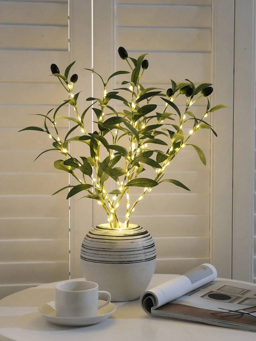 1pc Olive Branch LED Light, Modern Home Decor Lamp, Suitable For Festivals, Weddings, Birthdays, Party Atmosphere Creation, Great For Cabinet, Dining Table, Cafe Decoration - 彩色 - 查看 1