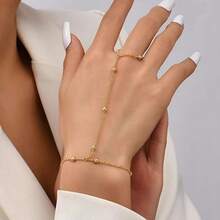 Gold Silver Hand Chain Bracelet For Women, Ring Bracelet Hand Chain Dainty Finger Ring Bracelet Gold Silver Hand Jewelry For Women - 金色 - 查看 1