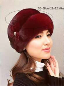 Faux Mink Fur Flower Hat, Fashionable Leather Warm Hat, Thick, Ear-Protective, Windproof, Solid Color, Washable - Suitable For Autumn/Winter Autumn Accessories