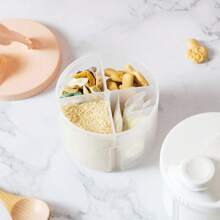 KUNT 1pc Baby Portable Snack Biscuit Milk Powder Dispenser Box, Rotatable 4-Compartment Design, Easy To Disassemble And Clean