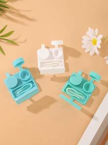 XIANG YU 新款可爱卡通隐形眼镜盒，便携式防漏紧凑型镜头伴侣盒，双隔层，非常适合旅行和家庭使用时浸泡和存放隐形眼镜。 - 簡約純色 - 查看 4