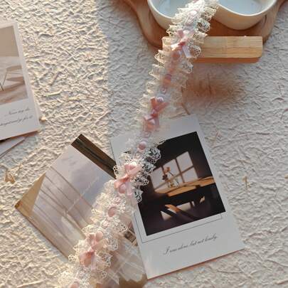 1 Yard*3.8cm Double Layer Lace Bow With Bead And Lace Trim, Colorful Ribbon Eyelash Lace Lace Edge, Suitable For DIY Handmade Clothing, Gift Box Packaging, Embroidery, Knitting Supplies, Sewing Edge, Decorative Lace Accessories