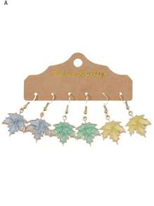 Fashionable Unique Thanksgiving Maple Leaf Earrings, Creative Leaf Drop Oil Jewelry Set - Yellow Gold - View 12