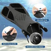 1 par de zapatos tipo rana con aletas largas, ajustables con hebilla y punta abierta, ligeros y adecuados para adultos hombres y mujeres, para viajes, natación, esnórquel y buceo