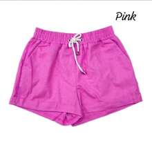 Women's Short Linen Shorts With Elastic Waistband - 玫紅色 - 查看 2