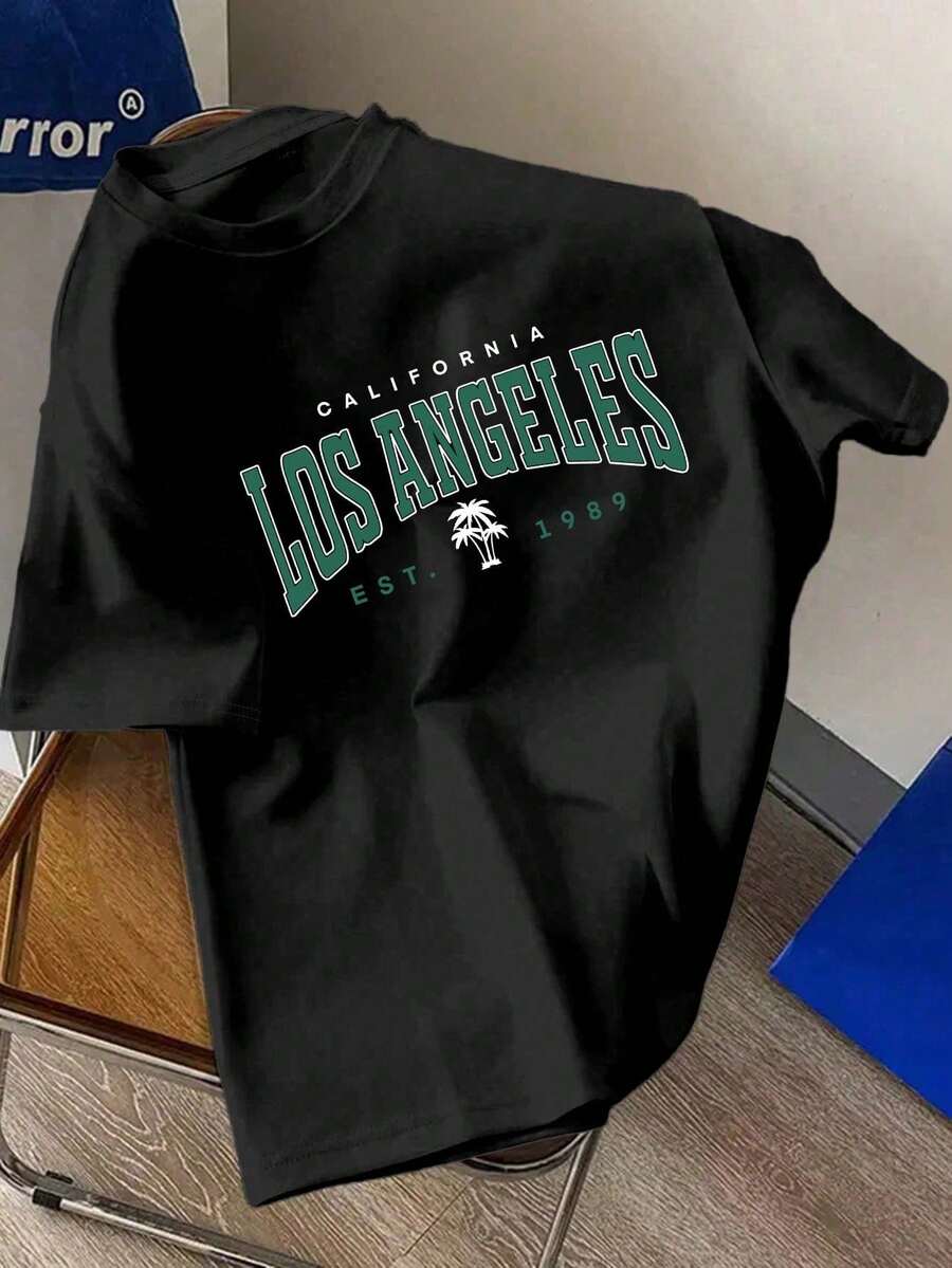 Camiseta para hombre con estampado de letras, adecuada para el verano en tela semitransparente poliester ligera - Negro - Ver 1