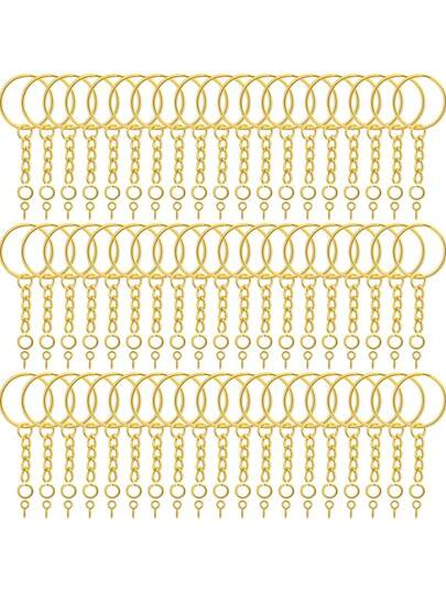300 st nyckelringar, 100 st 25 mm nyckelring med kedja, 100 st delade ringar, 100 st skruvöglestift, lämpliga för resin, hantverk och nyckelringstillverkning, biltillbehör, söt gotisk Y2K-stil nyckelband, ID-korthållare, biltillbehörsdekoration