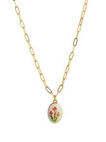 1 件时尚精致植物系列柠檬草莓蝴蝶结花朵吊坠项链，镀 18k 金，不易氧化，适合妻子和母亲佩戴，可轻松搭配女孩的日常服装装饰、海滩度假派对、音乐节。女士珠宝 - 彩色 - 查看 9