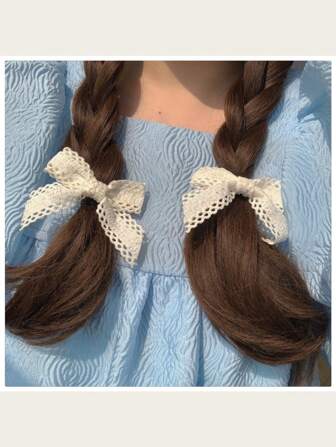 2pcs Ivory Lace Bow Hair Clips, Hair Accessories For Girls, Claw Clips, Hair Claws, Hair Slide, Hair Barrettes