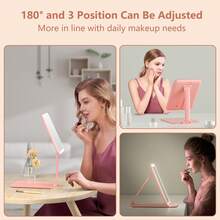 可充电LED旅行化妆镜，带三种颜色模式的照明镜，可放在手提包或桌面上，折叠镜带灯和可调节支架，送给女孩的礼物，价格实惠，情人节礼物，廉价商品，旅行必备，旅行用品，房间装饰，情人节礼物，廉价小物，房间，1美元商品，度假必备，送给女性的礼物，卧室，情人节，99美分 - 淺粉色 - 查看 2