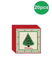 10pcs Christmas Party Disposable Tableware Set, Christmas Tree Disposable Tableware Includes: Paper Plate, Dessert Plate And Napkin, Perfect For Christmas Party Decoration