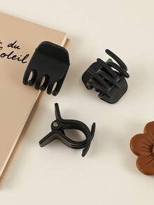 3 件套哑光黑色极简主义迷你三爪发夹，适用于高马尾、半顶梳发型和全头造型，是多功能发饰、发夹和发束固定器，适合日常佩戴。节日必备时尚发夹秋季配饰 - 黑色 - 查看 13