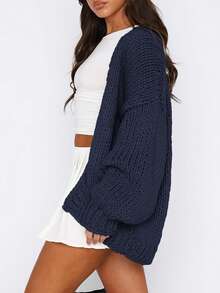 Women's Fall Open Front Cardigan Sweaters Long Sleeve Loose Fit Chunky Knit Outerwear New Years Casual Outfits - Màu xanh hải quân - Xem 5