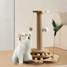 Large Cat Tree Scratching Post Pet Climbing Tower 46*24CM With Column Turntable - Wood Color - View 3