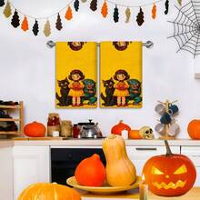 2/4 Pcs Halloween Themed Dish Towels, Super Absorbent Microfiber Modern Dish Cloths, Cooking And Baking Tea Towels, Printed Washcloths, Cleaning Towels, Hand Towels, Soft And Highly Absorbent, Great Gift For Neighbors, Moms, Friends, Birthday, Halloween, Housewarming, Kitchen Decor, Household Essentials - Multicolor - View 2