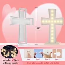 3FT Tall Marquee Light Up Cross Balloons Mosaic DIY Pre Cut Frame With Light Baptism First Holy Communion Celebration Special Day Baby Shower Birthday Engagement Wedding Party Decorations - Marquee Cross - 查看 4