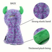 1/4 件趣味卡通动物高尔夫球杆套，带可调节数字标签 - 仿毛皮材质，紫色/绿色 - 保护性刀片推杆和一号木杆/FW/UT 套 - 男女创意高尔夫礼物 - 黑色 - 查看 5