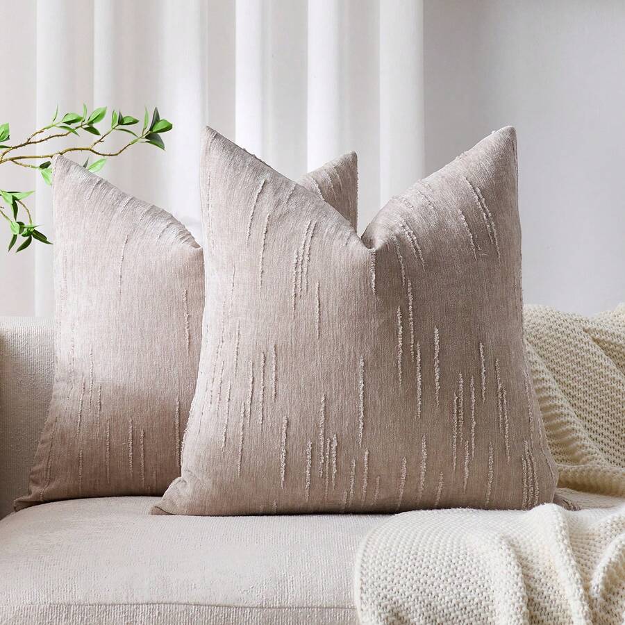 1/2 vỏ gối trang trí kẻ sọc cổ điển, vải dệt 100% polyester, thiết kế khóa kéo, có thể giặt máy, họa tiết hình học, thích hợp cho ghế sofa, giường, phòng ăn, văn phòng tại nhà - Nâu nhạt - Xem 1