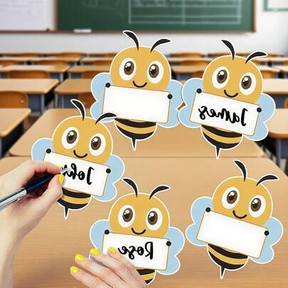 12/24 件蜜蜂主题装饰桌卡和座位卡 - 非常适合教室、办公室、派对 | 可爱的蜜蜂设计姓名标签