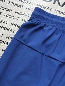 大码男士夏季高弹力休闲运动短裤，抽绳腰带拉链口袋，适合休闲、户外、运动、骑行和日常穿着 - 藍色 - 查看 6