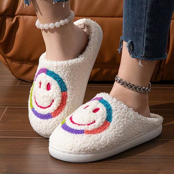 Cute Cartoon Smiling Face Thermal Slippers, Wholesale Home Furry Slippers For Women, Couples, Warm Indoor Slippers