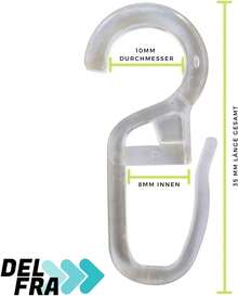 DELFRA 100 Clip-Over-Haken 10 mm Transparent – Faltbare Haken für Vorhangringe - 1 - Übersicht 5