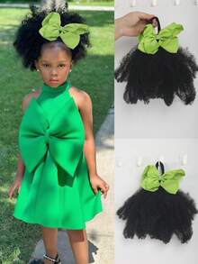 1pc Soft & Cute 8-Inch Fluffy Wig With Colorful Bow, Suitable For Children, Elastic Hair Scrunchie Twist Ponytail, Mini Size, Elastic Fluffy Wig, Fit For Baby Girls - Natural Black - View 9