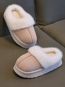 儿童拖鞋秋冬保暖休闲男女童小中大码学生室内居家毛绒拖鞋亲子款软底防滑厚底灰/粉/驼色防污保暖情侣拖鞋 - 杏色 - 查看 5
