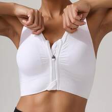 Zip Front Sports Bra For Women - Medium Support Racerback Workout Bra With Removable Pads & Double Hookshalloween - 灰色+紫色+白色+淺藍色 - 查看 3