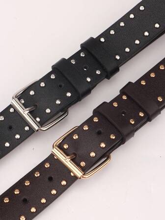 2 件双排金属铆钉朋克风格女士腰带，适合秋季、万圣节