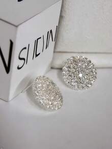 1 Pair Round Rhinestone Ear Studs New 2025 - Silver - View 7