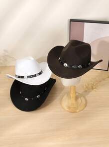 1pc Men's And Women's Detachable Metal Trimmed Western Cowboy Hat, Polyester Felt Hat, Lightweight And Unisex Fashion Hat For All Seasons, Suitable For Outdoor Activities, Party Gatherings, And Daily Wear