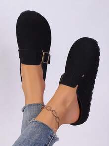 Chaussures mules mode pour femmes pour l'automne/l'hiver, mules plates à plateforme, bout rond bouche large, semelle souple, boucle unique sans dos, polyvalentes et confortables pour les déplacements quotidiens (taille petite d'un demi-point) - Noir - Voir 5