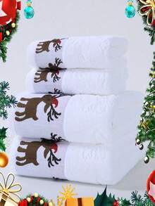 1pc/2pcs Christmas Cute Deer Embroidered Bath Towel, Super Soft & Large, Quick Dry, Non-Shedding, Sauna Towel, High Absorbency, Lightweight & Compact, Guest Towel, High Quality Bathroom Accessory, Best Gift For Partner. Towel Size: 40*75cm, Bath Towel Size: 70*140cm Shower Towels For Beaty Salon, Hotel Sports, Home Essentials, Towel, Skin Care