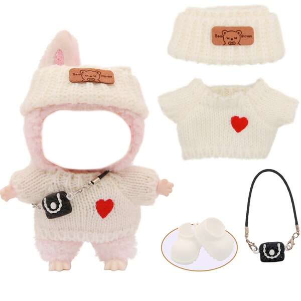 4pcs Knitted Sweater Set, Paired With Bags And Shoes, Cute And Fashionable Doll Clothes, Sweater Hanging Accessories, Suitable For 14cm To 17cm Dolls (Excluding Dolls)