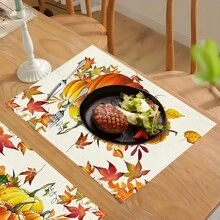 1 pieza/4 piezas/6 piezas Manteles individuales de lino con estampado de calabaza, decoración de Acción de Gracias, adecuados para mesa de comedor, todo el año, manteles de mesa modernos lavables, decoración del hogar, manteles individuales, posavasos, alfombrillas de cocina y comedor, decoraciones de fiesta interior y exterior, regalo ideal
